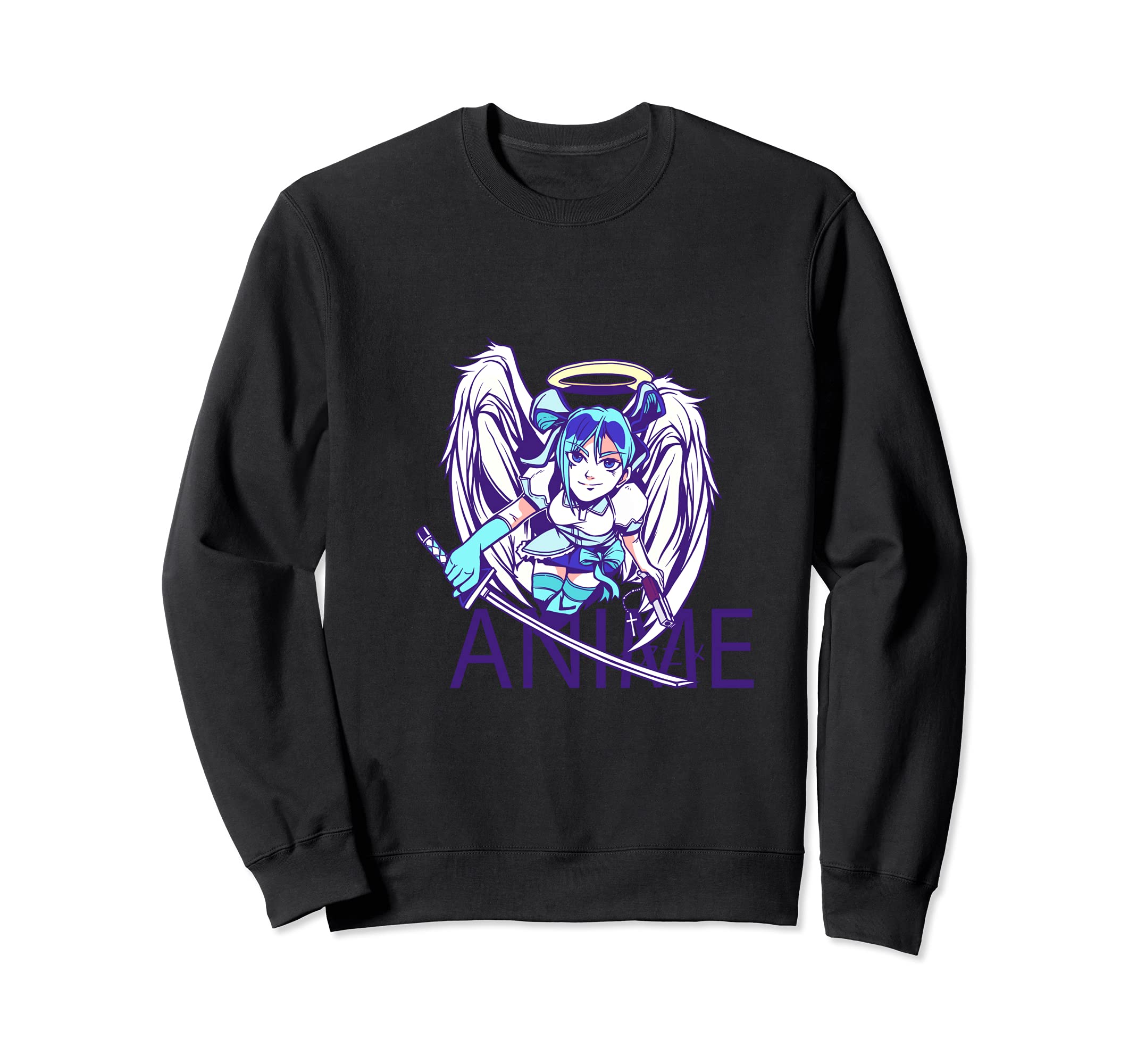 Anime Angel Warrior Girl Classic Retro Sword Gun Halo Sweatshirt