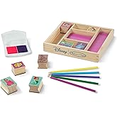 Melissa & Doug Disney Princess Wooden Stamp Set: 9 Stamps, 5 Colored Pencils, and 2-Color Stamp Pad Disney Princess Coloring, Stamps with Washable Ink, for Kids Ages 4+
