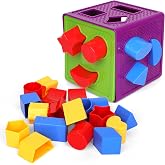 Playkidiz Shape Sorter Toy, Toddler and Baby Stem Sorting and Matching Activity Cube, 18 Blocks Colorful Sorter Box, My First Baby Toys Gift for Boys &amp; Girls