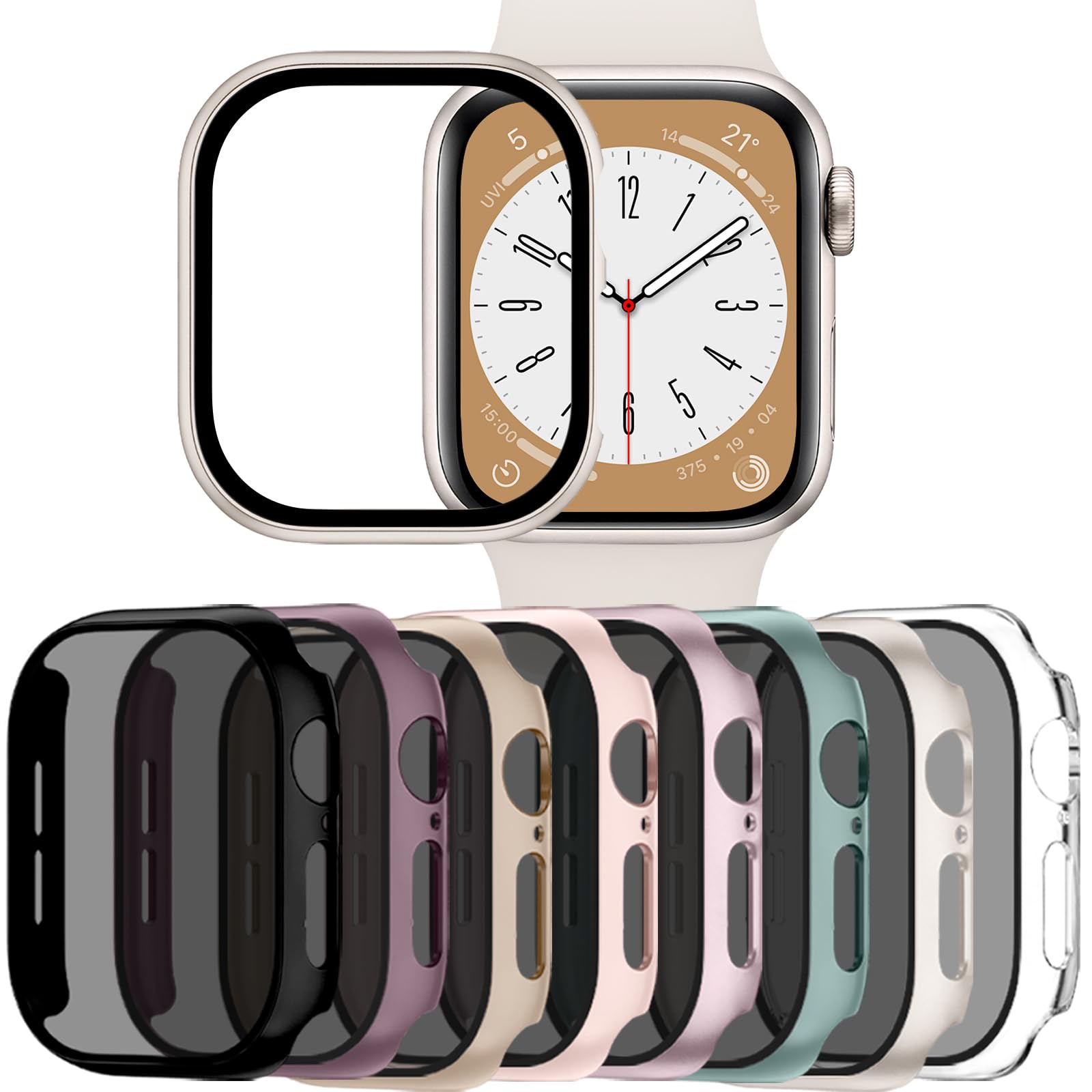 Photo 1 of Adorve 8-Pack Privacy Screen Protector for Apple Watch 40mm SE Case Series 6 5 4, Anti-Spy 9H Hardness Tempered Glass Film, Full Protective Face Cover, Slim Guard Bumper for iWatch 40 mm Accessories