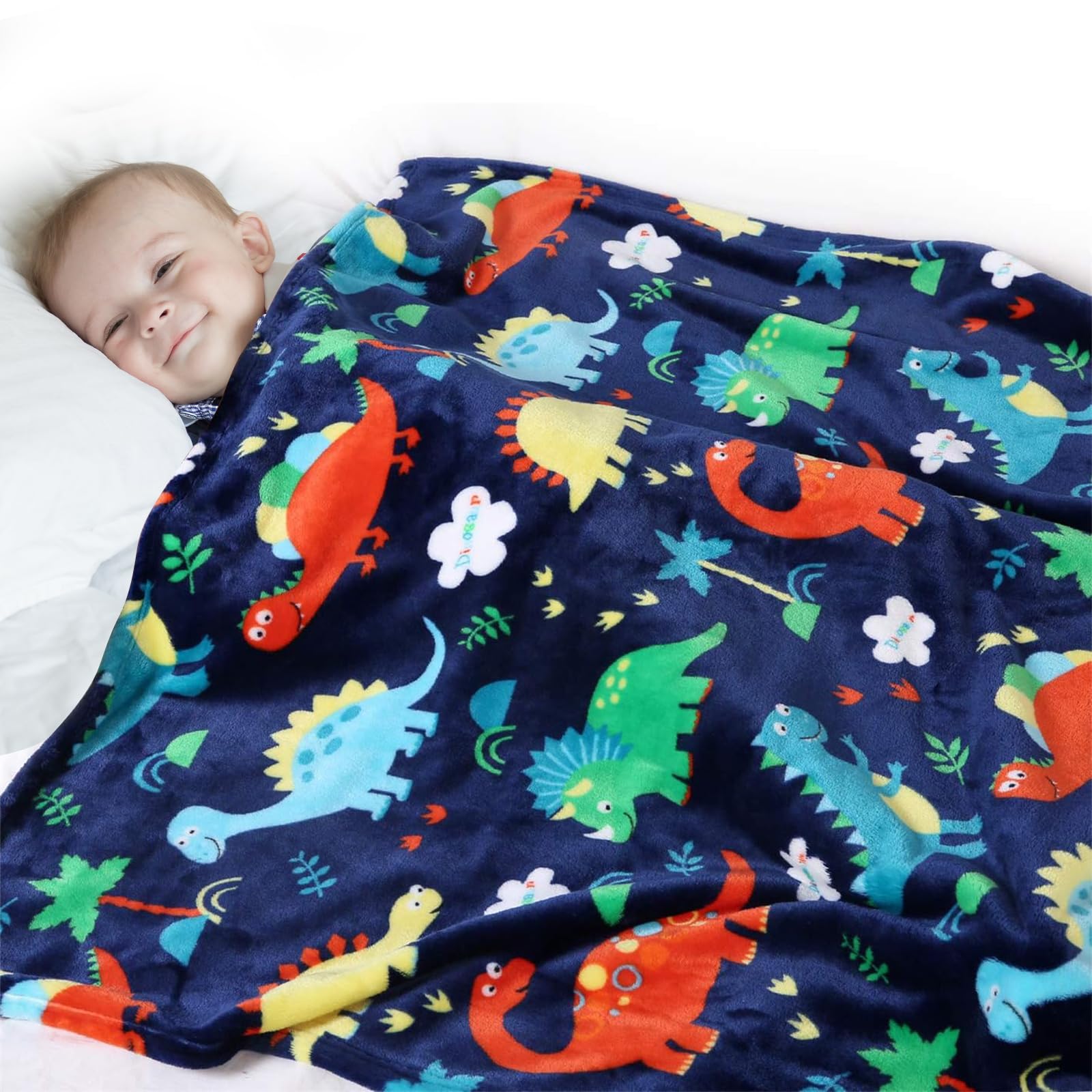 Edcooy Dinosaur Blanket for Boys, Kids Dinosaur Throw Blanket for Boys and Girls, Fluffy Cozy flannel Blanket with Vibrant Colors Cute Design, Soft Warm Throw Blanket (100 x 130cm, Blue)…