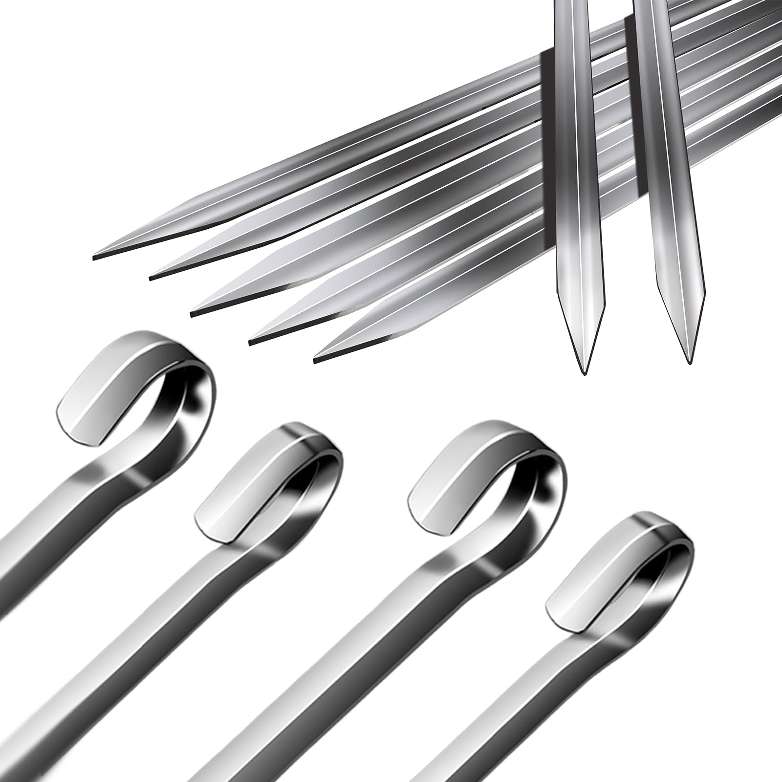 Photo 1 of 14.1inch Kabob Skewers Flat Metal BBQ Barbecue Stainless Steel Shish Kebob Sticks Wide Reusable Grilling Skewers Set for Meat Shrimp Vegetable, Set of 10 with Cylindrical box (Sword 0.27inch, 14inch)