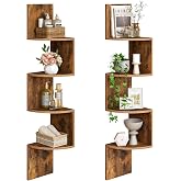 HOOBRO Corner Shelf Wall-Mounted, Set of 2 Floating Corner Shelves for Wall, 4-Tier Corner Bookshelves Floating Shelf for Wall Corner Shelves for Living Room Bedroom Bathroom Home Office Rustic Brown