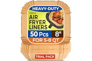 VAILND Air Fryer Paper Liners, 50 PCS Air Fryer Liners Disposable, 8" Square Baking Liner for 5-8 qt Airfryer Basket, Non-stick and Oil Proof Parchment Paper for Oven, Pans & Baking