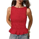 Milumia Women's Sleeveless Crewneck Frill Smocked Ruffle Crop Top Shirred Tank Top Shirt