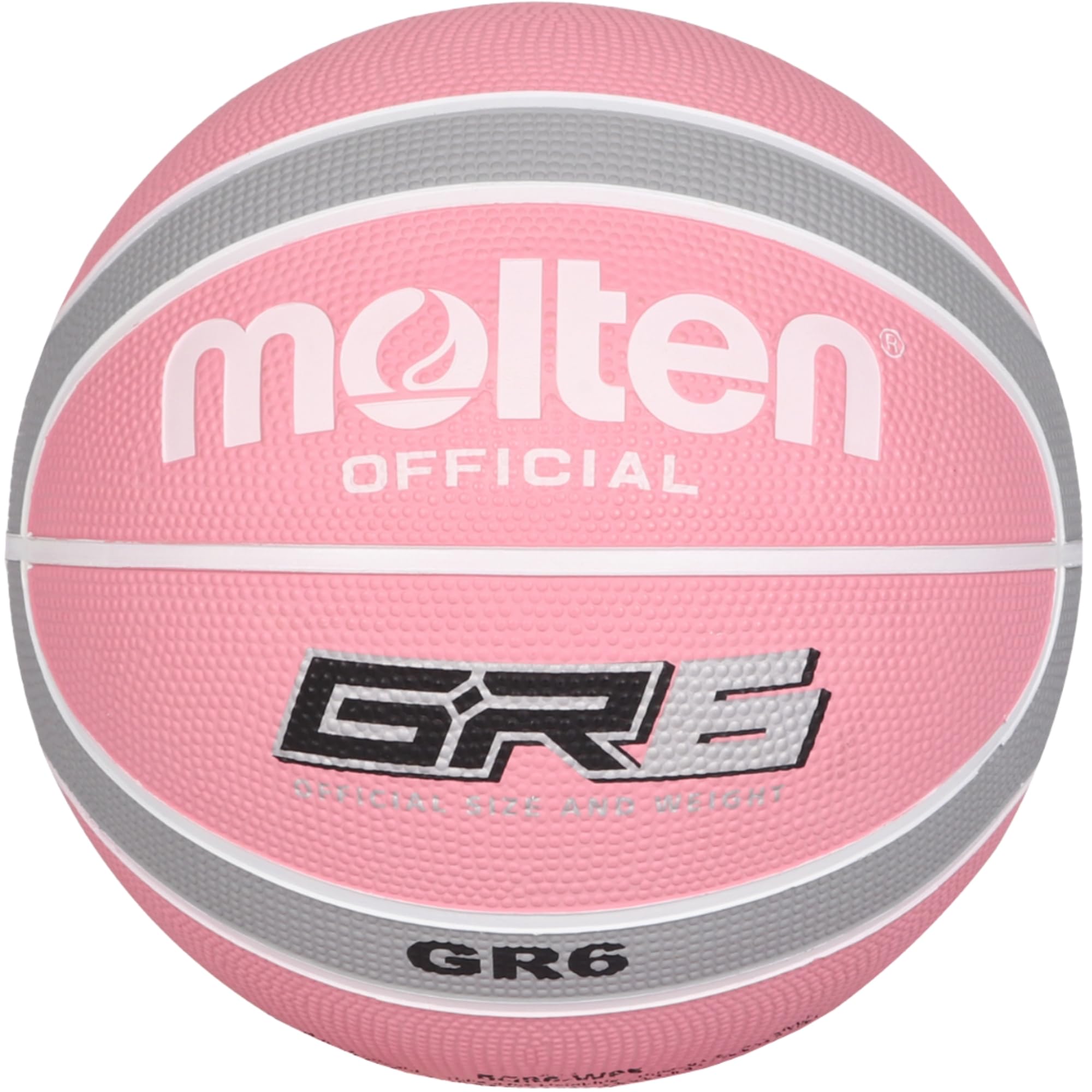 Molten GR Premium Rubber Basketball | Indoor/Outdoor Play | Durable Pro Pebble Grip Texture | Reaction Training | Size 6 | For Boys age 12-14, Girls age 14 plus & Adults | Pink & Grey