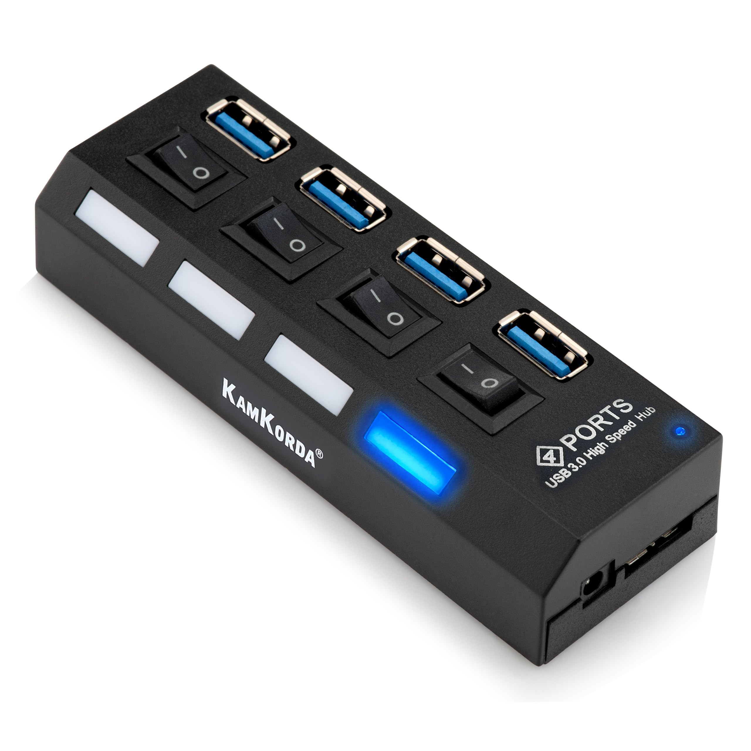 KamKorda 4-Port USB 3.0 Hub with Individual Power Switches – High-Speed 5Gbps USB Splitter for Laptop, PC, MacBook, PS5 & Xbox