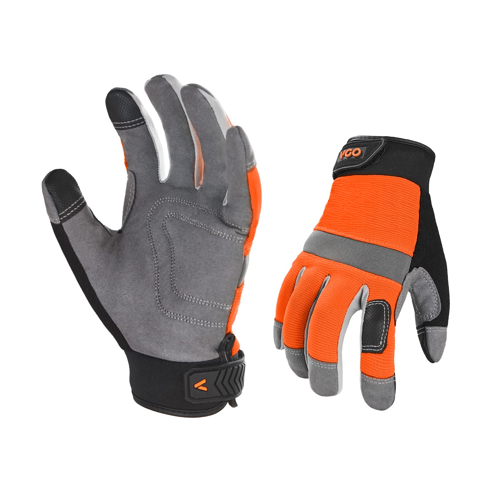 Vgo... 2Pairs Safety Work Gloves,Builder Gloves,Gardening Gloves,Light Duty Mechanic Gloves(SL7584,Orange,M,2Pairs)