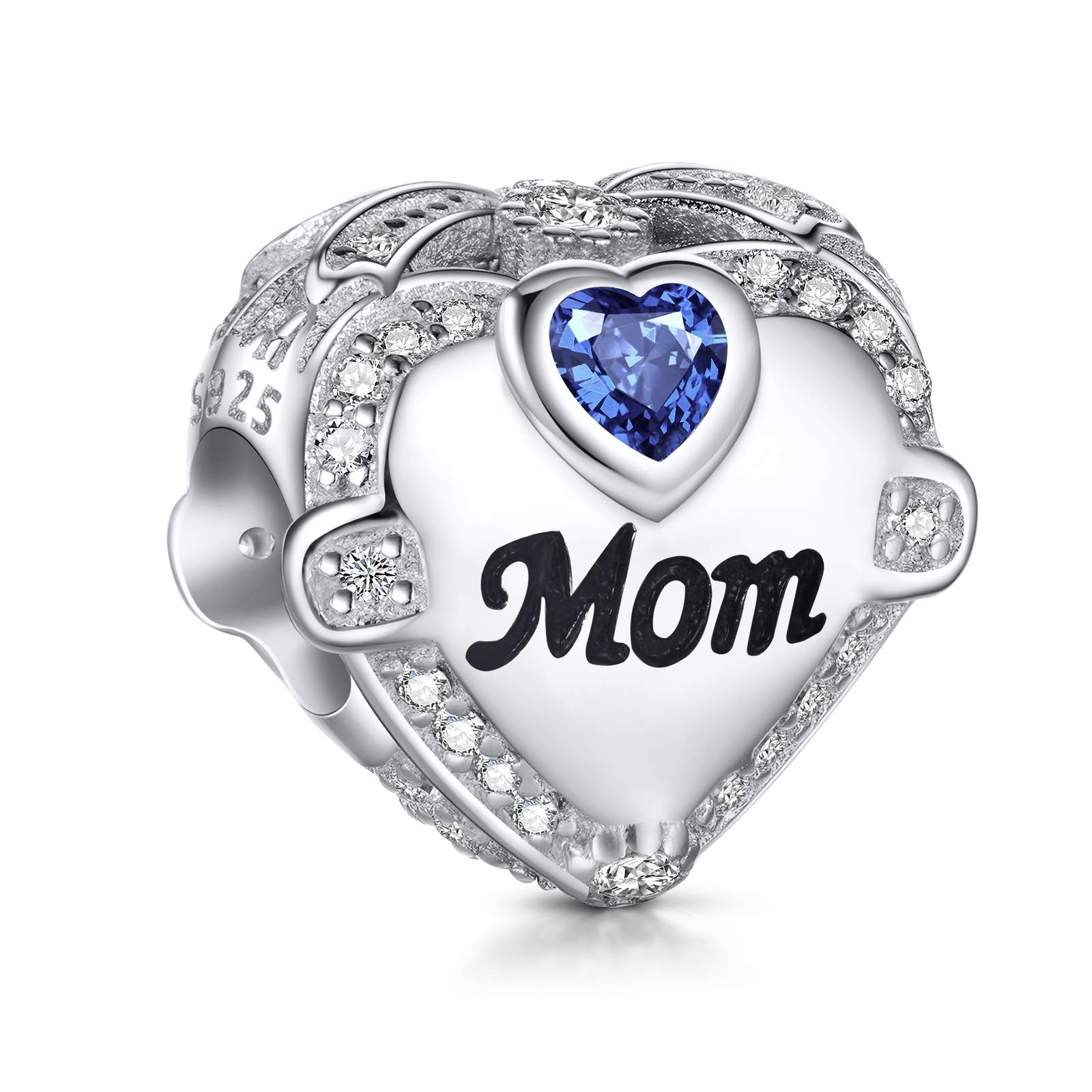 NINGAN Family Charm for Pandora Bracelet - Mothers Day & Birthday Gifts for Women 925 Sterling Silver Heart Cubic Zirconia Bead for Necklace (Mum)