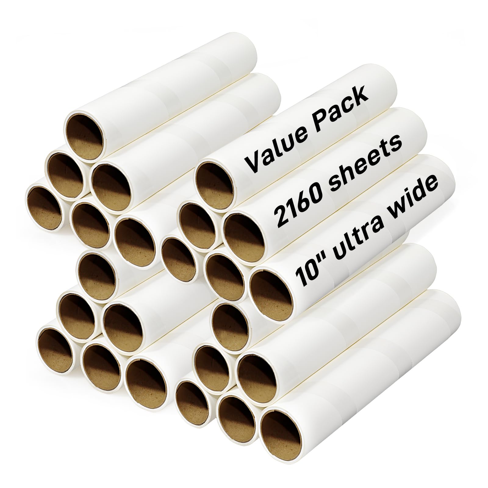 Photo 1 of (24PK) 10-Inch Large Lint Roller Refills Extra Sticky Mega Pet Hair Remover Compatible with Evercare/Leo Rolls, Sticky Roller Replacements for Carpet & Bedding (90 Sheets/Roll, Total 2160 Sheets)