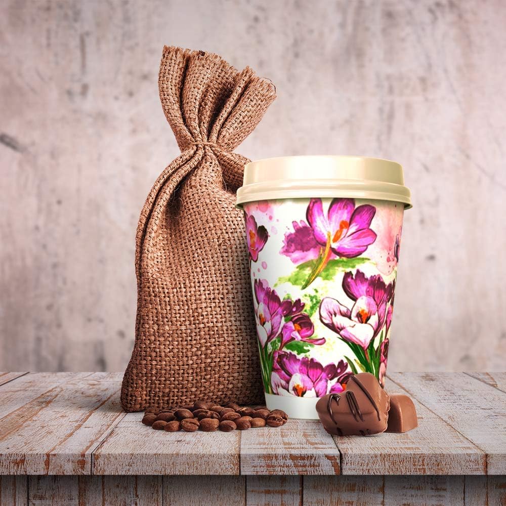 (100 Count) 12 OZ Disposable Double Walled Hot Paper Coffee Cups With Lids-No Sleeves Needed Insulated for Hot Cold Beverage Drinks: Kitchen & Dining