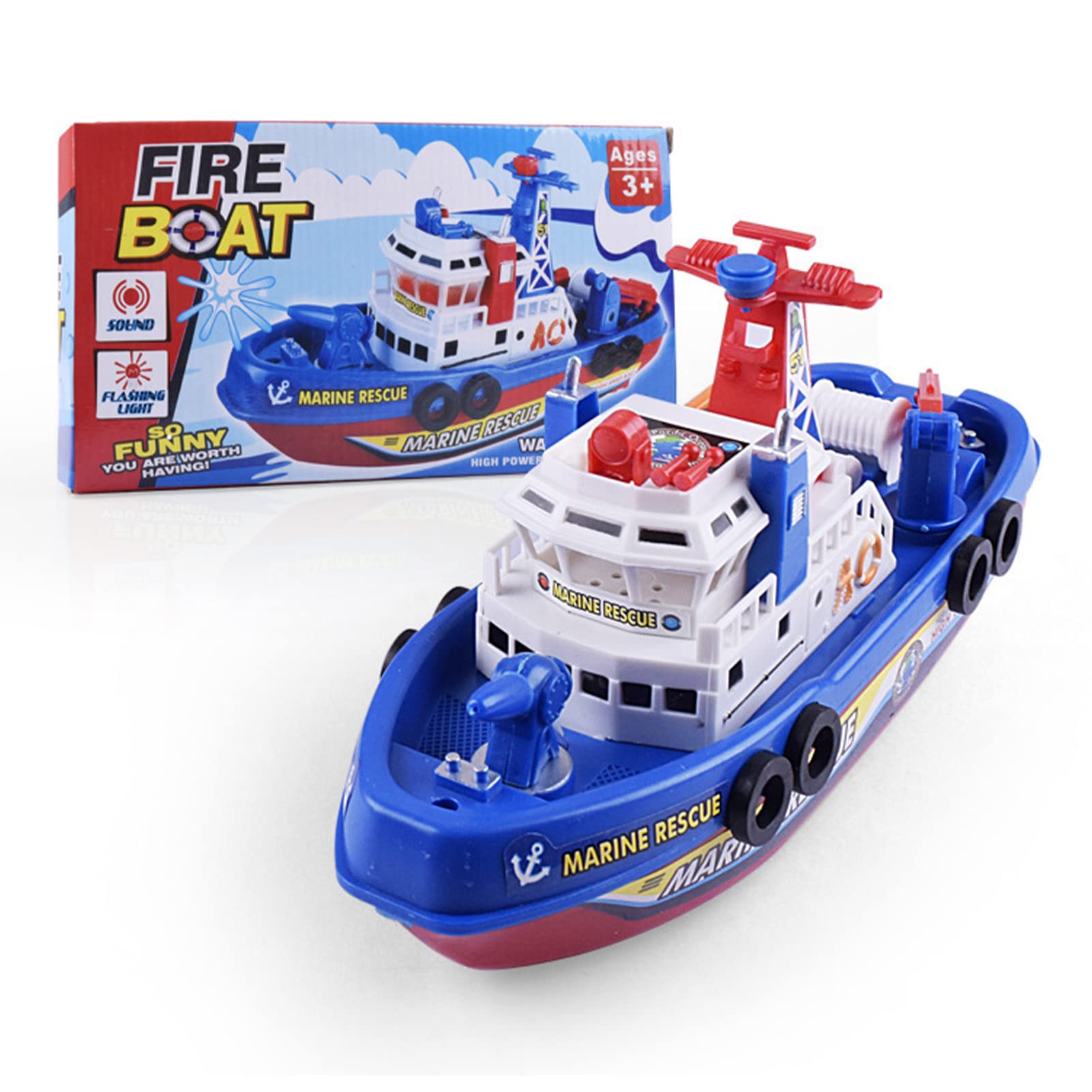 NOENNULL Light Up Boat Toy with Sounds - Colorful Fire Dept Model Ship with Music Light Water Spray - Kids Toy Boat for Imaginative Play - Kids Birthday Party Favor