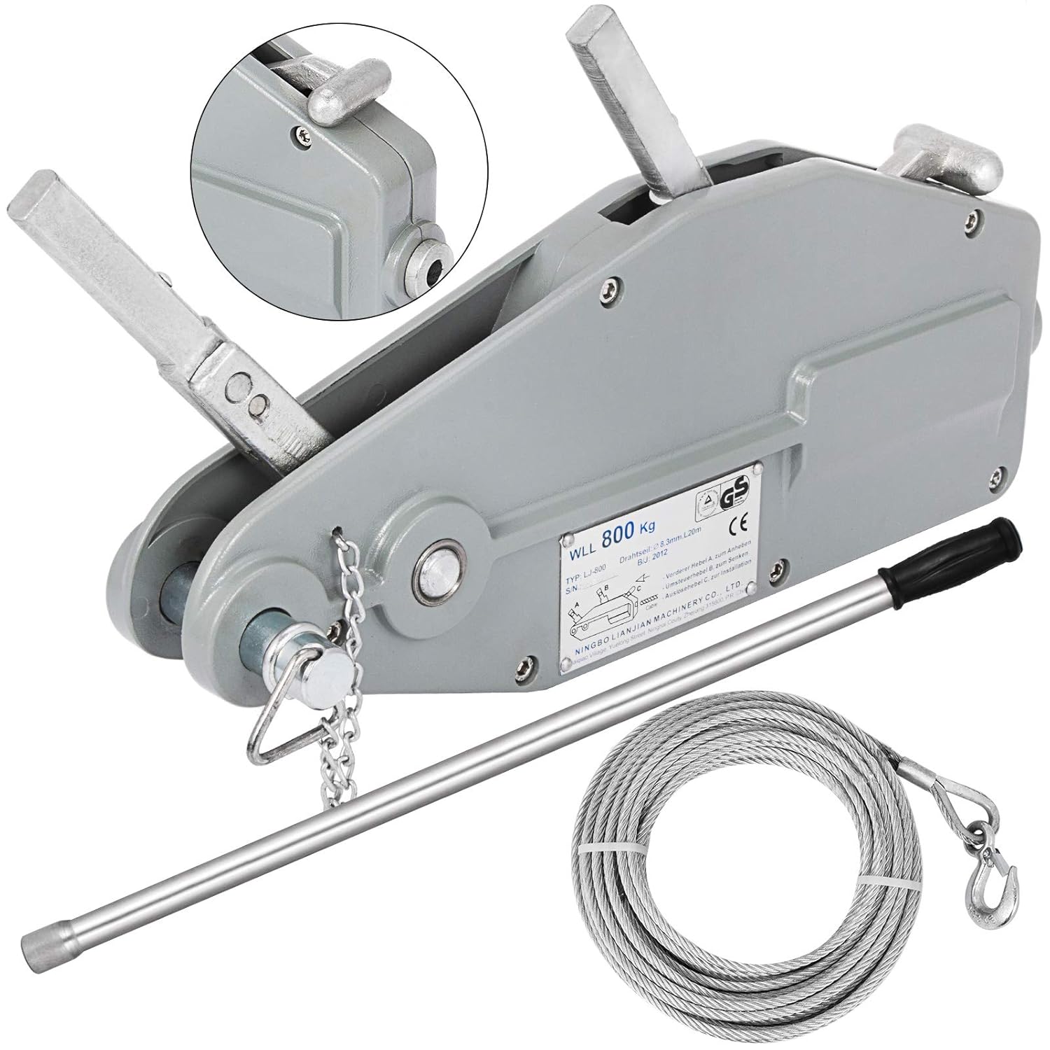 BuoQua 0.8T/1760LBS Hand Winch Rope 800KG 25M/82ft Expert Wire Rope