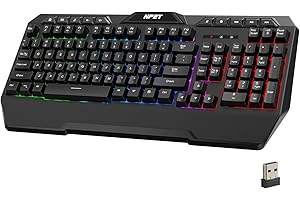 NPET K32 Wireless Gaming Keyboard RGB with Wrist Rest - Long-Lasting Rechargeable Battery - Quick and Quiet Typing - Water Resistant Backlit Wireless Keyboard for PC PS5 PS4 Xbox One Mac - Black