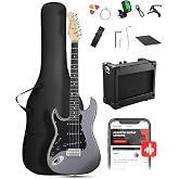 DONNER DST-80 Left-Handed Electric Guitar 39&rdquo; Beginner Electric Guitar Kit with Amp, Classic SSS Pickup Complete with Gig Bag, Tuner, Capo, Strap, Picks, and Free Online Lessons, Matte Black