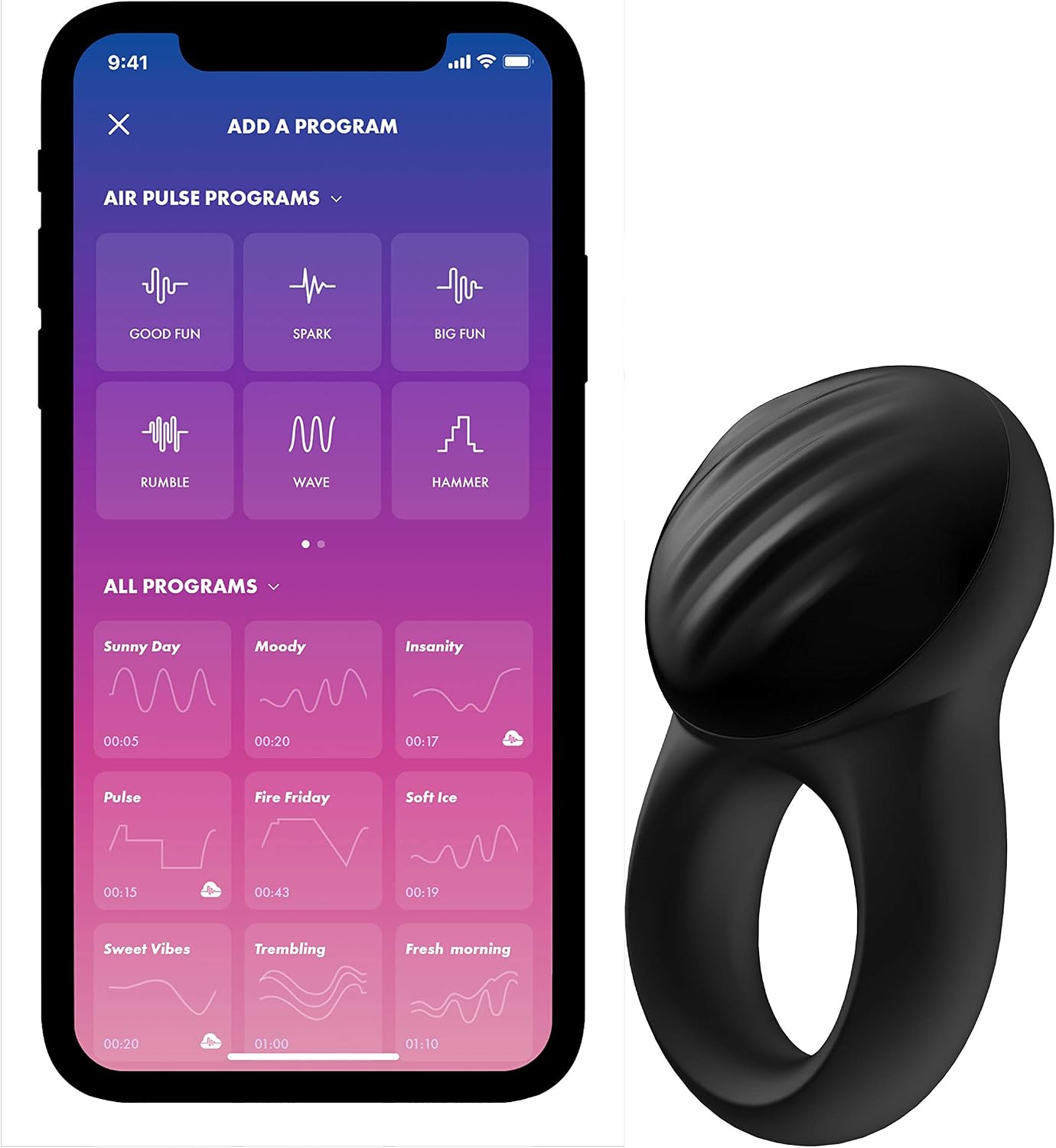 Satisfyer App Enabled Signet Ring, Black Waterproof Silicone Ring, 150 g