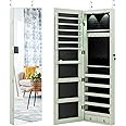 NAFORT 2 LEDs Mirror Jewelry Organizer, 47.5-Inch Borderless Full Length Mirror Jewelry Armoire, Lockable Wall Mounted Jewelry Cabinet, Jewelr Storage Box for Valentine’s Day Gift, Laurel Green