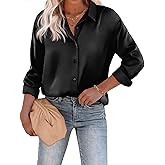 Chigant Women's Blouse Satin Silk Shirts Button Down Shirts Casual Loose Long Sleeve Office Work Tunic Tops