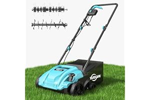 2026 13Inch 2-in-1 Electric Dethatcher & Scarifier with 8 Gal Collection Bag, 12 Amp Lawn Tool, Adjustable Depth, Powerful Mo
