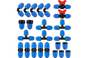 FULAIERGD 24 Pcs 1/2 Inch Drip Irrigation Fittings Kit,Drip Irrigation Hose Connector for 1/2 Inch Drip Tubing (1/2" ID x0.6-0.63" OD) with 5 Tees,5 Couplings,2 Switch Valves,5 End Cap,5 Elbows,2 Hose Adapter