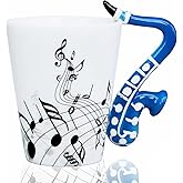 LanHong Sax Mug Sax Coffee Mug Gift for Saxophone Players Musician - 13.5 oz Saxophone Cup Gifts for Music Lovers - Music Coffee Mugs Birthday Christmas Gifts for Men Women(Blue)