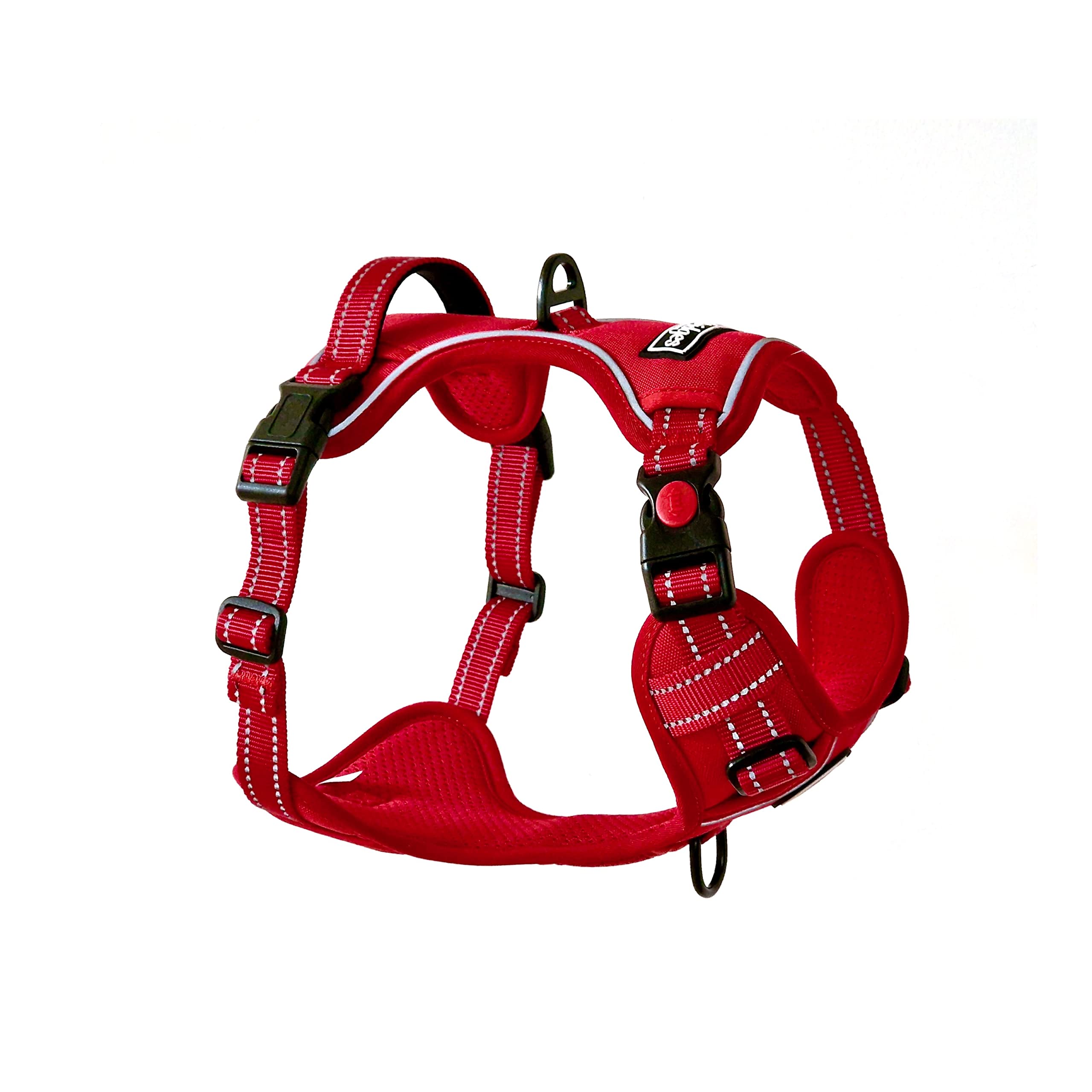 Barkridges® Triple Buckle Dog Harness | Adjustable Easy-to-Wear Buckle | No Pull Non Choke Training | Chafing-Free | Safety Reflective | Comfortable Small Medium Large Dogs (Red, S - Regular Fit)
