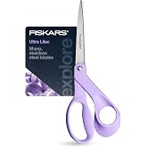 Fiskars 8" Designer Explore Collection Scissors, Ultra-Lilac | Precision Ground Stainless Steel Blades Stay Sharp, Bent Ergonomic Handles, Arts &amp; Crafts