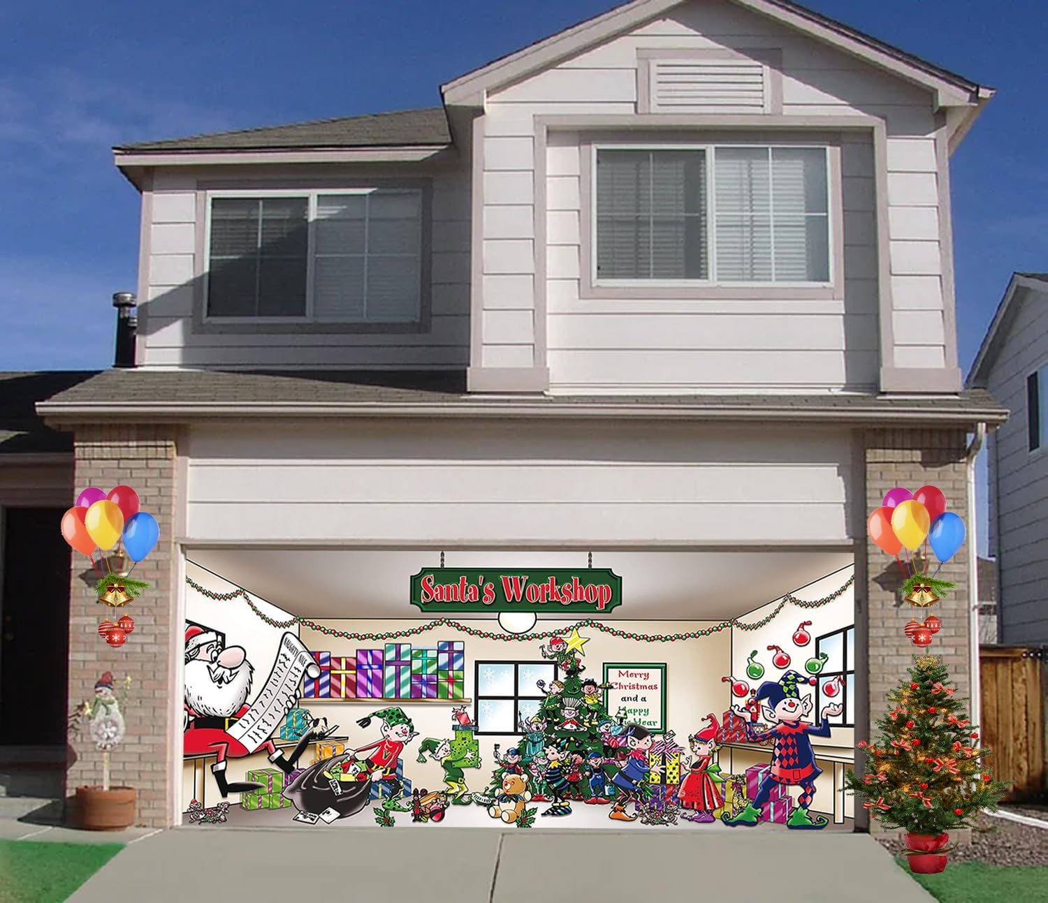 Garage Door Decorations - Christmas Garage Door Banner,Merry Christmas Theme,Garage Door Christmas Decorations,Garage Banner for Outdoor Indoor Home Wall Photo Background (7 * 16ft-076)