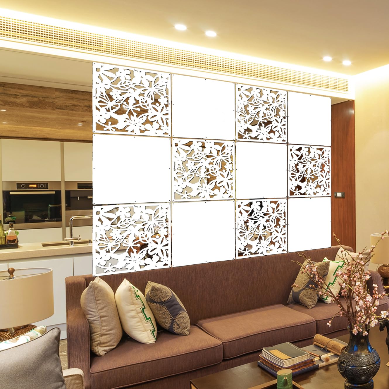 LRZCGB Hanging Room Divider,12pcs PVC Hanging Screen Panel for Decorating Living,Dining,Study and Sitting-room,Hotel and Bar(12, white01)