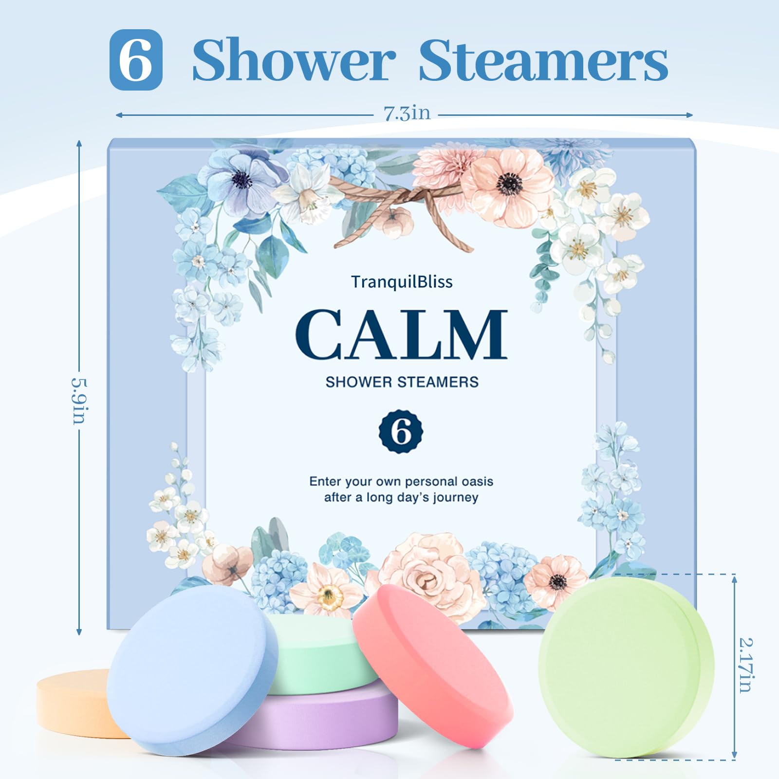TranquilBliss Shower Steamers 6 Count, Shower Steamers with Natural Ingredients, 6 Different Scents & Individually Wrapped, Christmas and Birthday Good Option for Her, Mom, Friends