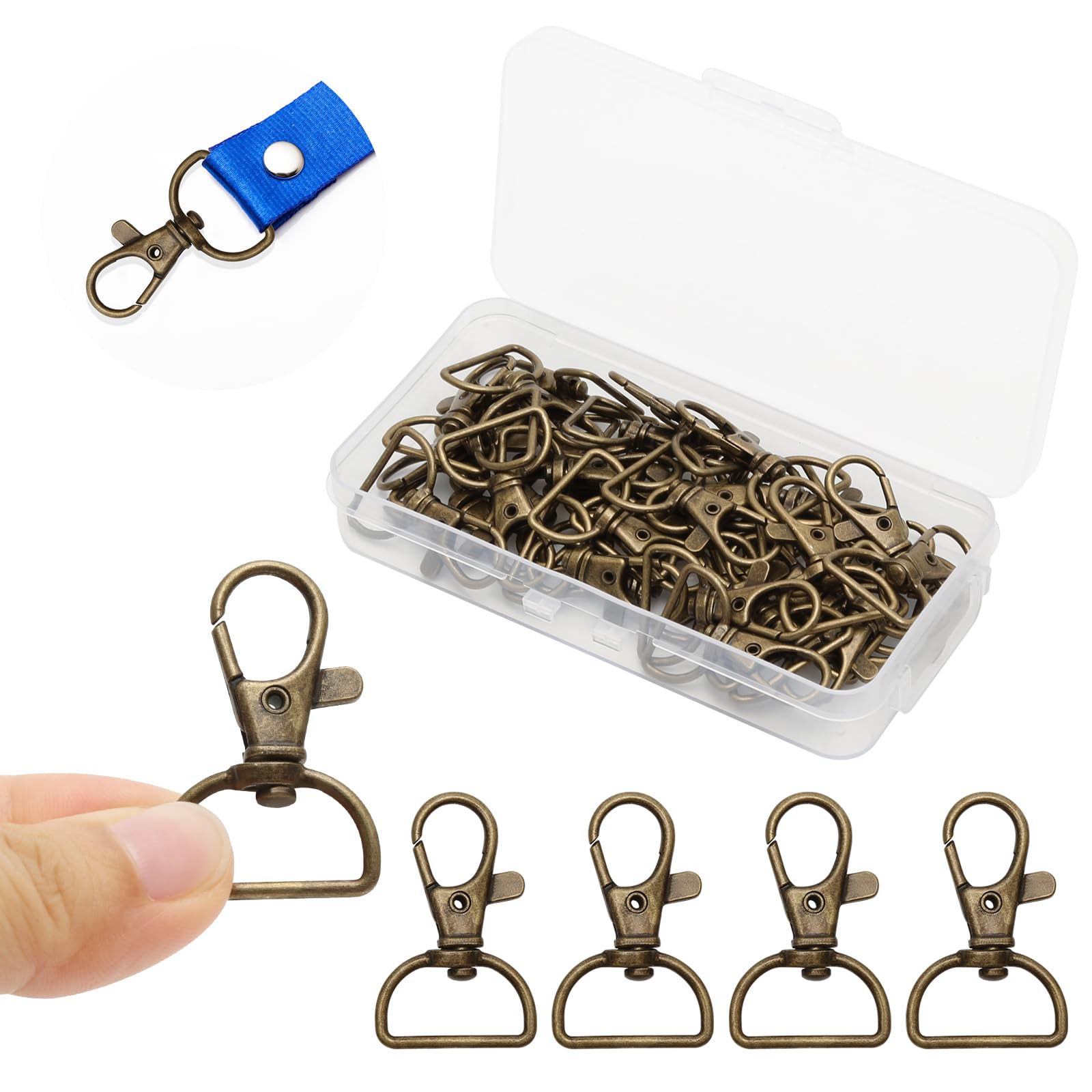 40 PCS Bronze Swivel Lobster Clasps Snap Hooks with D Ring, Heavy Duty Metal 360° Rotating Clips for Keychains Lanyards Bags Crafts Pet Collars