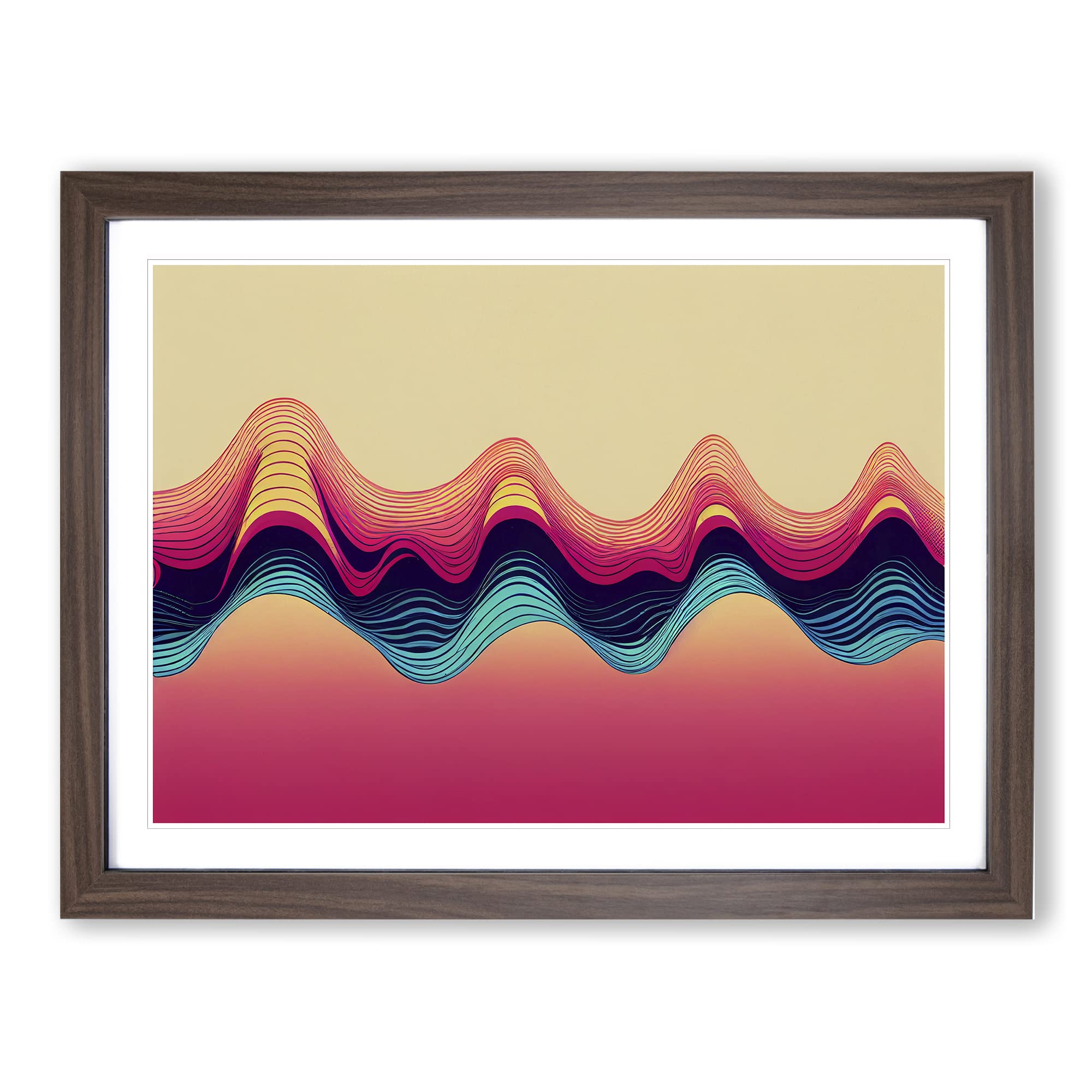 Audio Soundwaves Pop Art Abstract Framed Print | A3 Walnut Framed Wall Art | Ready to Hang | Pop Art Fantasy Picture | Living Room Bedroom Lounge Office