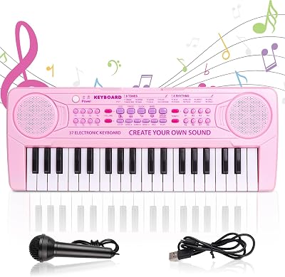m zimoon Kids Piano Keyboard 37 Keys Pink Educational Toy for 3-8