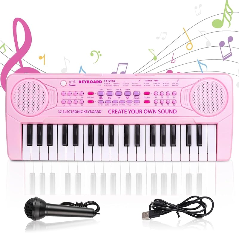 m zimoon Kids Piano Keyboard 37 Keys Pink Educational Toy for 3-8