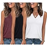 EyMuse 3 Pack Women's V Neck Tank Tops Summer Casual Sleeveless Basic Tee Shirts 2026 Fashion Beach Vacation Clothes