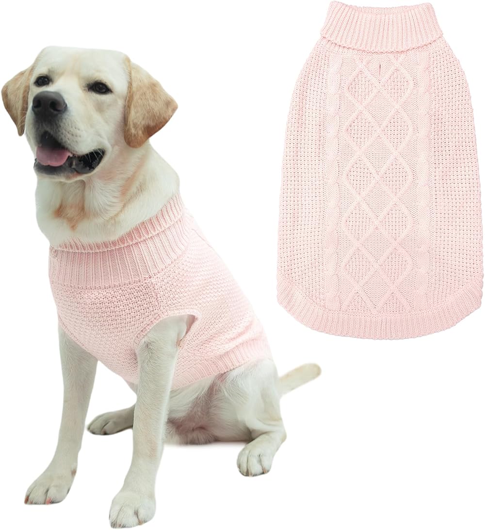 Mihachi Turtleneck Dog Sweater Winter Coat Cable Knit Leash Hole Assorted Colors