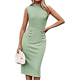 GRACE KARIN 2025 Women's Lightweight Mock Neck Business Work Dress Sleeveless Double Breasted Bodycon Midi Dress