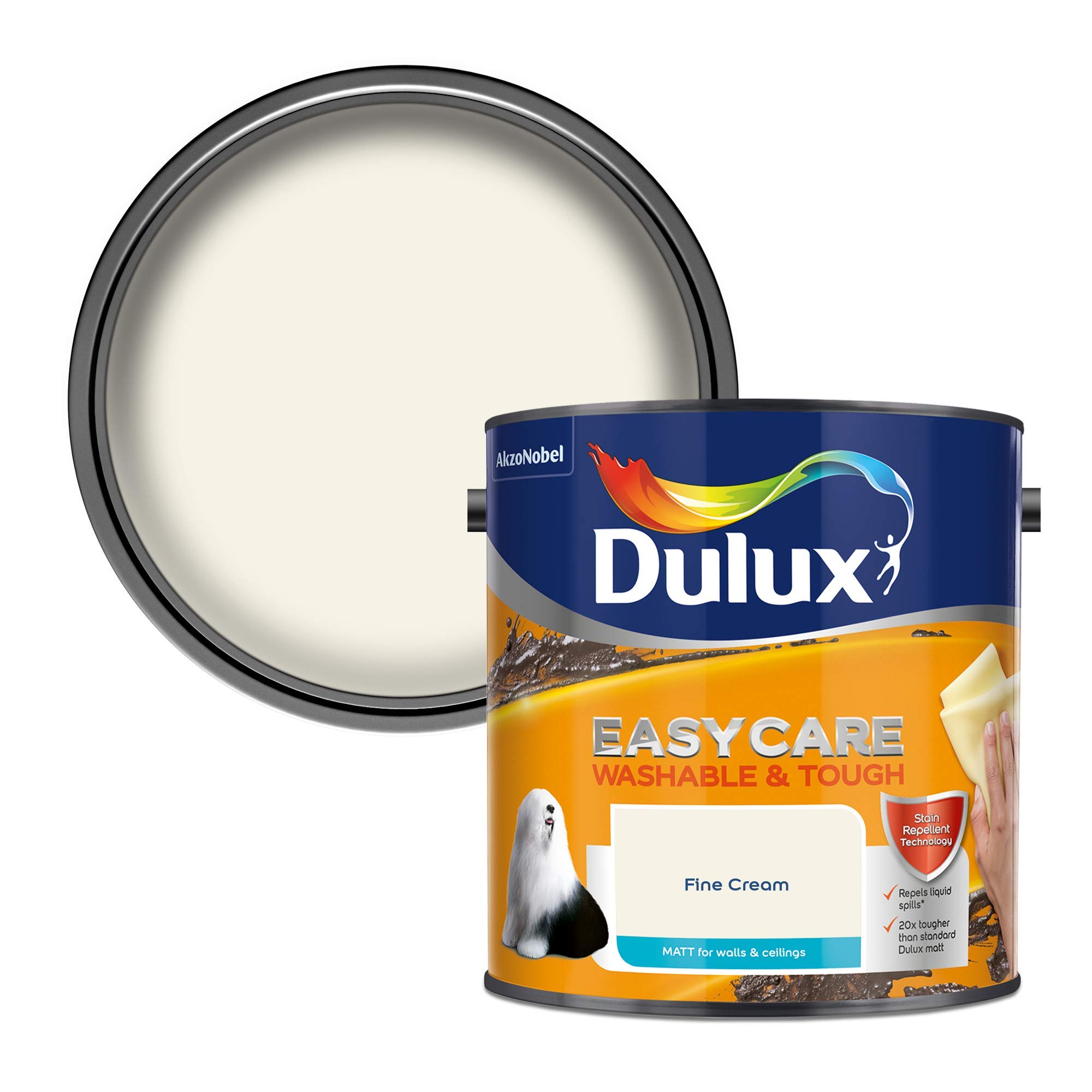 Dulux Easycare Washable and Tough Matt Emulsion Paint For Walls And Ceilings - Fine Cream 2.5 Litres