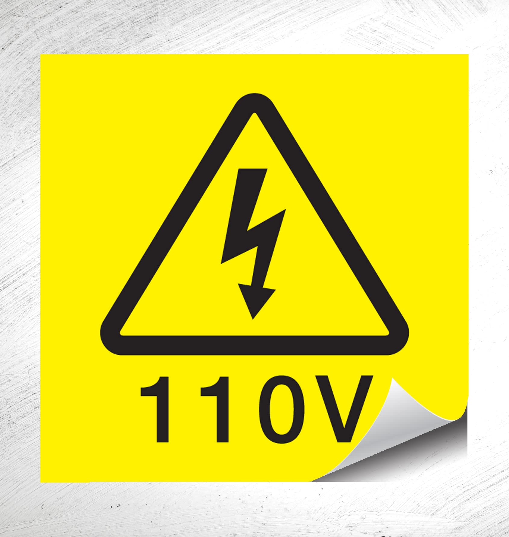 110V Warning Flash Labels - 19mm x 19mm Permanent Synthetic PE Labels - Price per Pack of 50 Labels (P/NO. 78276)
