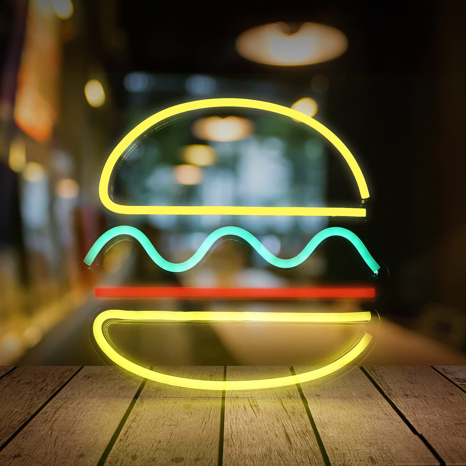 Neon Light Hamburger Decorative Lighting Wall Signs Illuminated LED USB Powered Operated Ornament for Kidroom Bedroom Beer Bar Patry