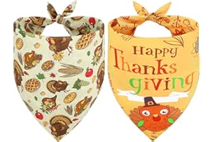 Vivifying Thanksgiving Dog Bandana, 2 Pack Turkey and Pizza Dog Scarves Costumes, Funny Holiday Pet Accessories for Thanksgiving Dinner, Photo Prop, and Party Decor (Large, Orange & Brown)