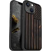 Carveit Magnetic Wood Case for iPhone 14 Case [Natural Wood & Black Soft TPU] Unique & Classy Wooden Shockproof Protective Cover Compatible with magsafe (American Flag -Blackwood)
