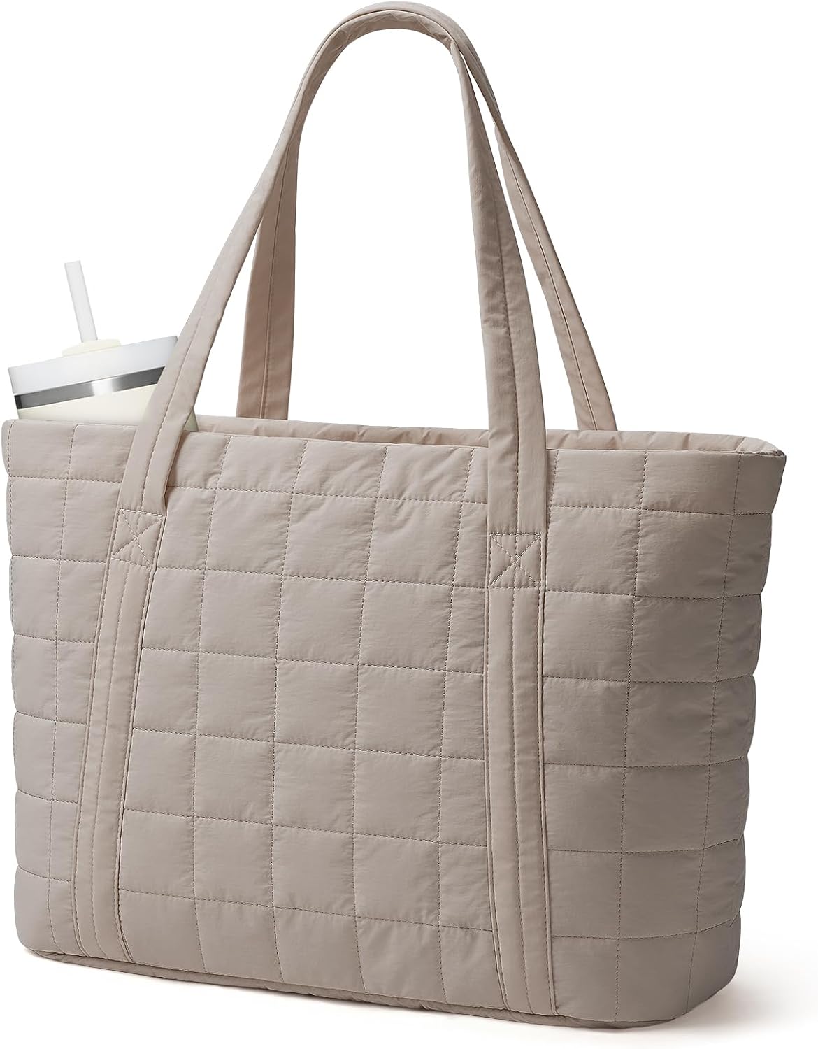 Narwey Tote Bags for Women, Puffer Quilted Work Tote Bag Women for Travel, Gym, Beach with Cup Holder & Laptop Compartment