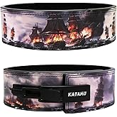 Katamu Premium Leather Lever Weightlifting Belt – Secure Steel Lever, Powerlifting Support for Deadlifts, Squats & Heavy Lifts - Lift More (Burning Ships, Small)