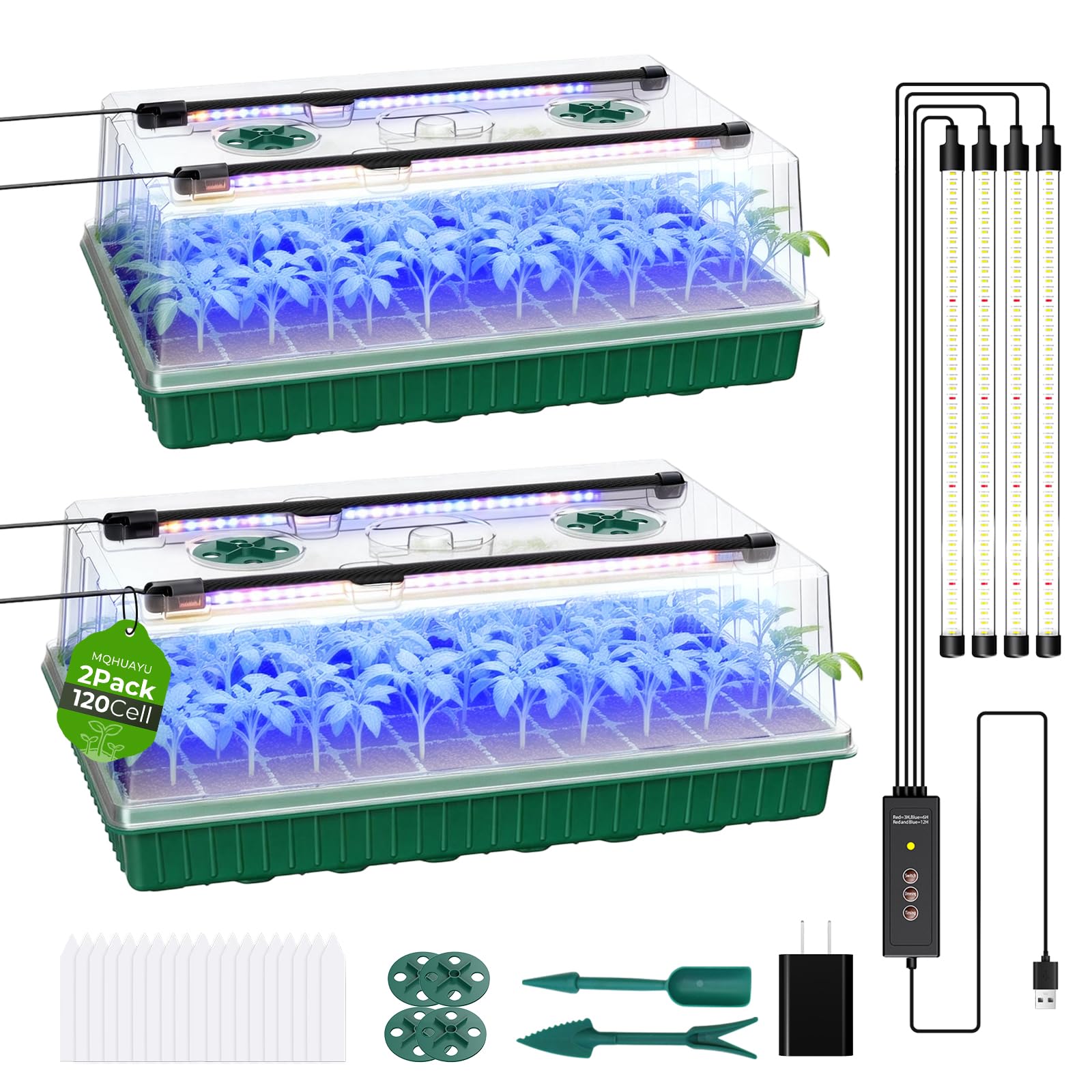 Photo 1 of 120 Cells Seed Starter Tray with Grow Light, Smart Timer? Seedling Starter Kit with Humidtiy Dome, 3/6/12H Timer?Germination Kit For all plants including cucumbers, tomatoes etc.Plant Seed?2Pack ?