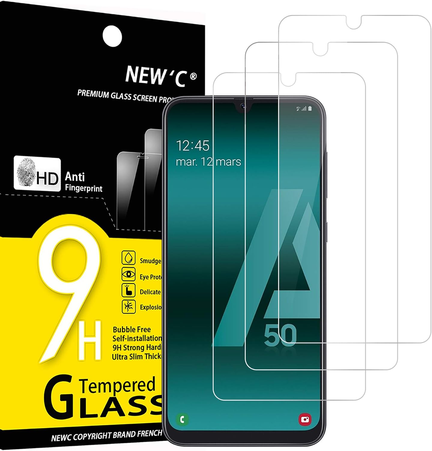 NEW'C 3 Pack Designed for Samsung Galaxy A50 (SM-A505F) Screen Protector Tempered Glass
