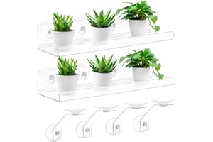 SKEWO 15 Inch Acrylic Window Sill Extender Shelf 2-Pack - Suction Cup Plant Shelf with Support Brackets for Balcony Flower Pots, Indoor Herb Gardens, Hanging Succulents & Succulent Planters