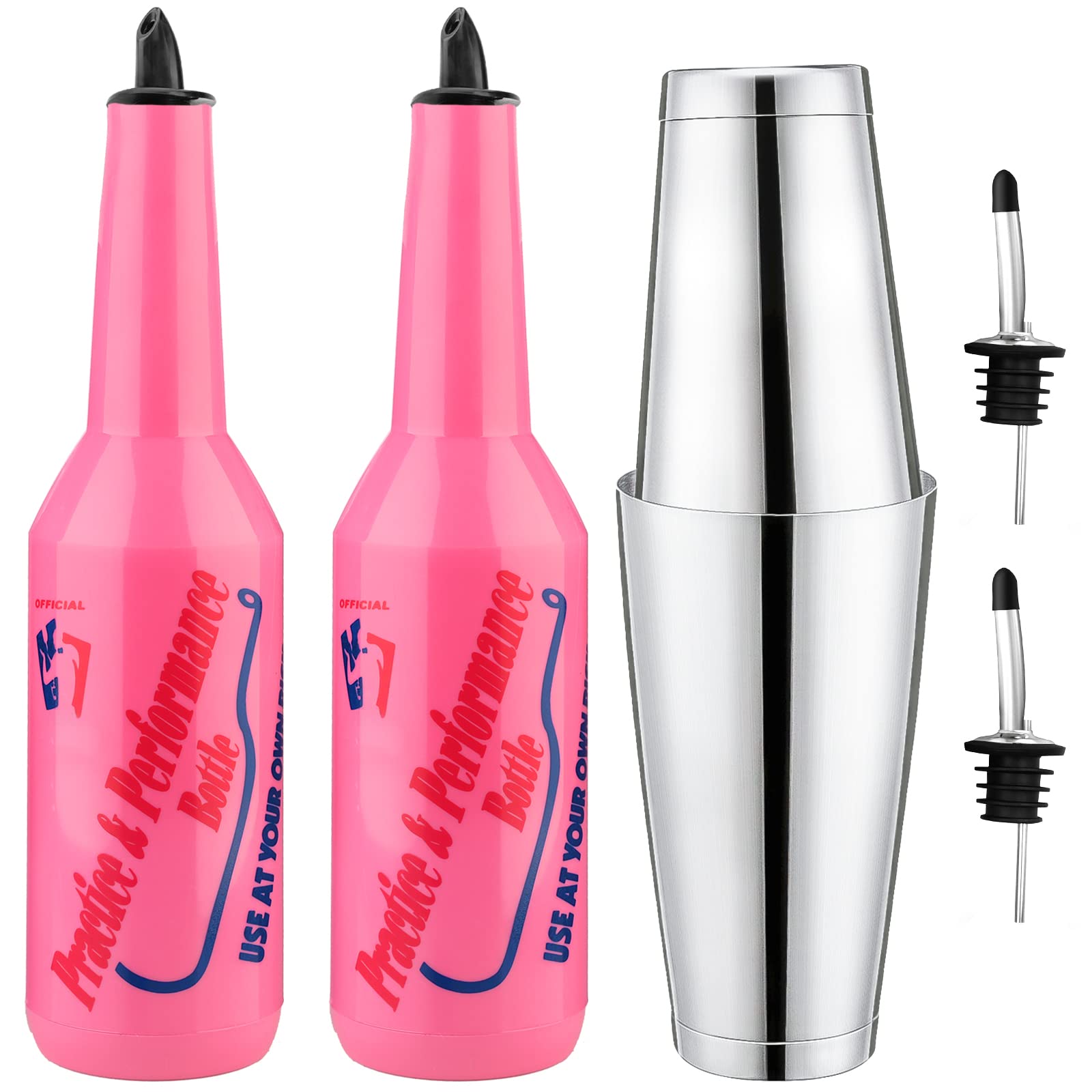 Photo 1 of SuproBarware Flair Bottle - Pink Flair Bartender Kit 7pcs Flair Bottle 25oz/750ml Boston Cocktail Shaker Flair Bartender Practice & Performance Bottle
