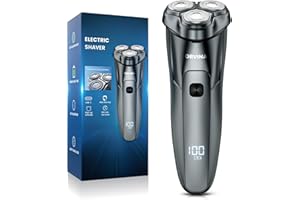 ORVINA Men's Electric Razor, Rechargeable Electric Shavers with Pop Up Trimmer, Waterproof Rotary Shaver with LED Display Close Shave (Silver)