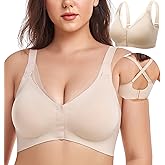 PRETTYWELL Front Closure Bras for Women no Underwire Padded Wireless Comfort Full Coverage Bra with Support Mastectomy Bra